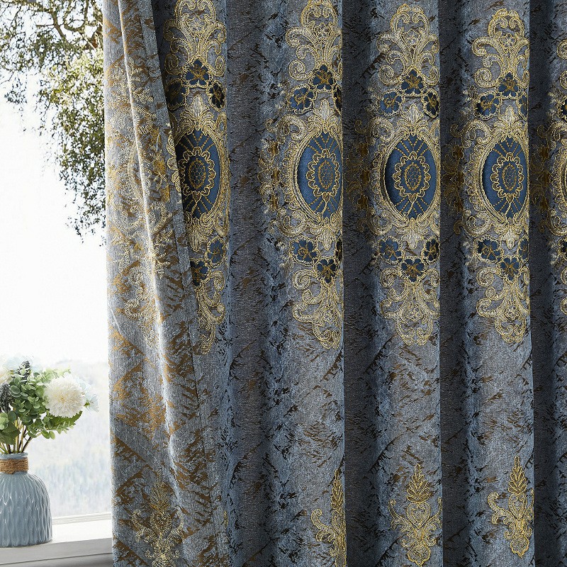 Blue Champagne Gold Roman Embroidered Curtain Fabrics best